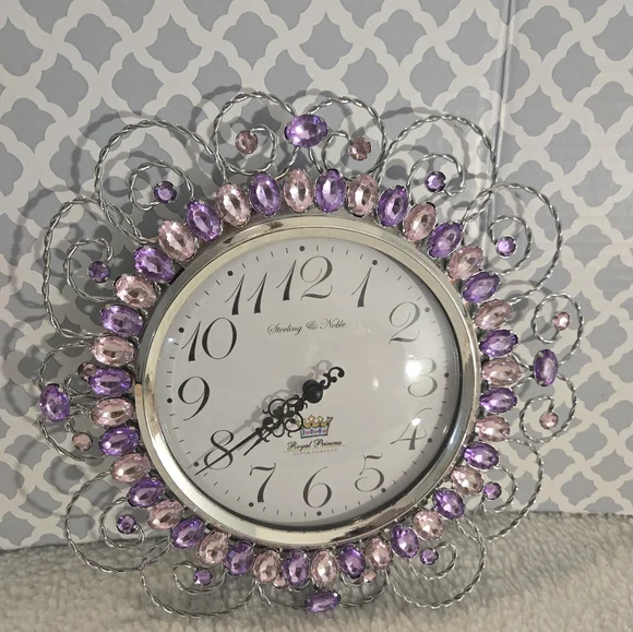 Beautiful Royal Princess Silver Purple & Pink Gems Clock - Picture 2 of 6